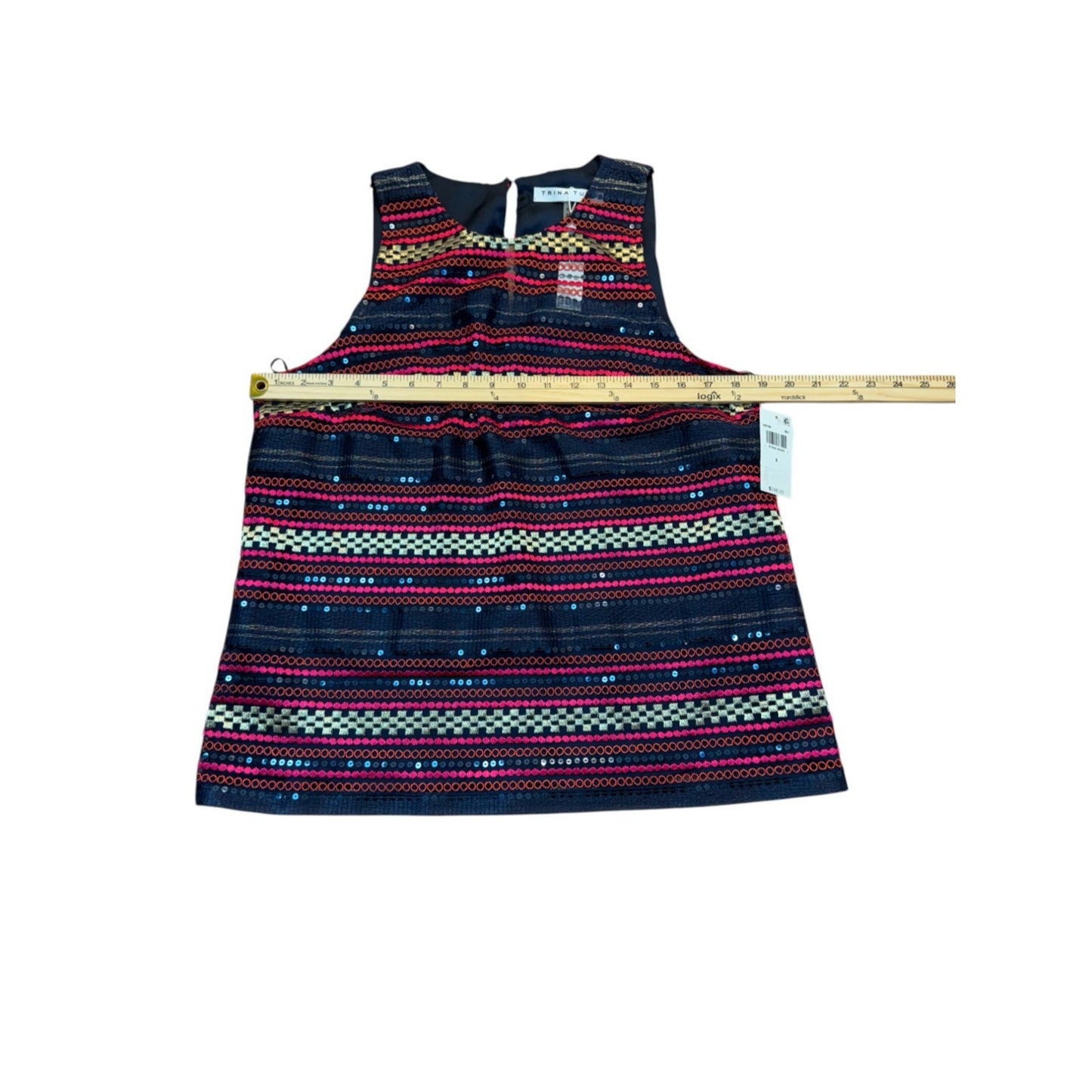 NEW Trina Turk Women's Size 8 Multicolor Sleeveless Sequin Stripe Top Blouse