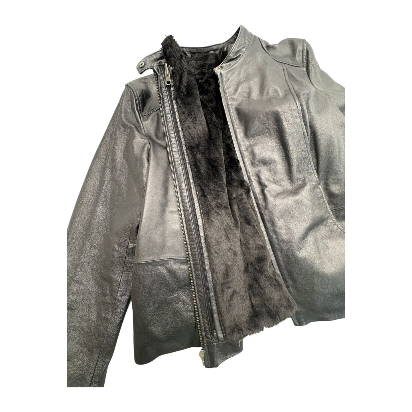 Women's Vintage Colebrook Classic Black Lamb Leather Jacket Fleece Lined XL