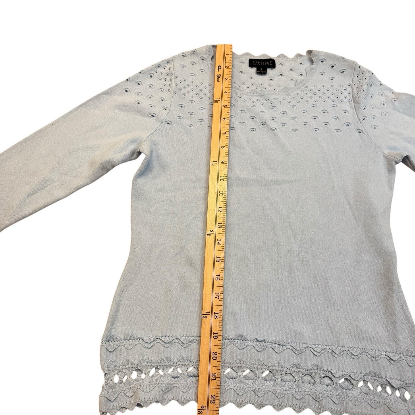 Vintage Carlisle Beaded Blouse Women’s Small White Scallop Hem 3/4 Sleeve