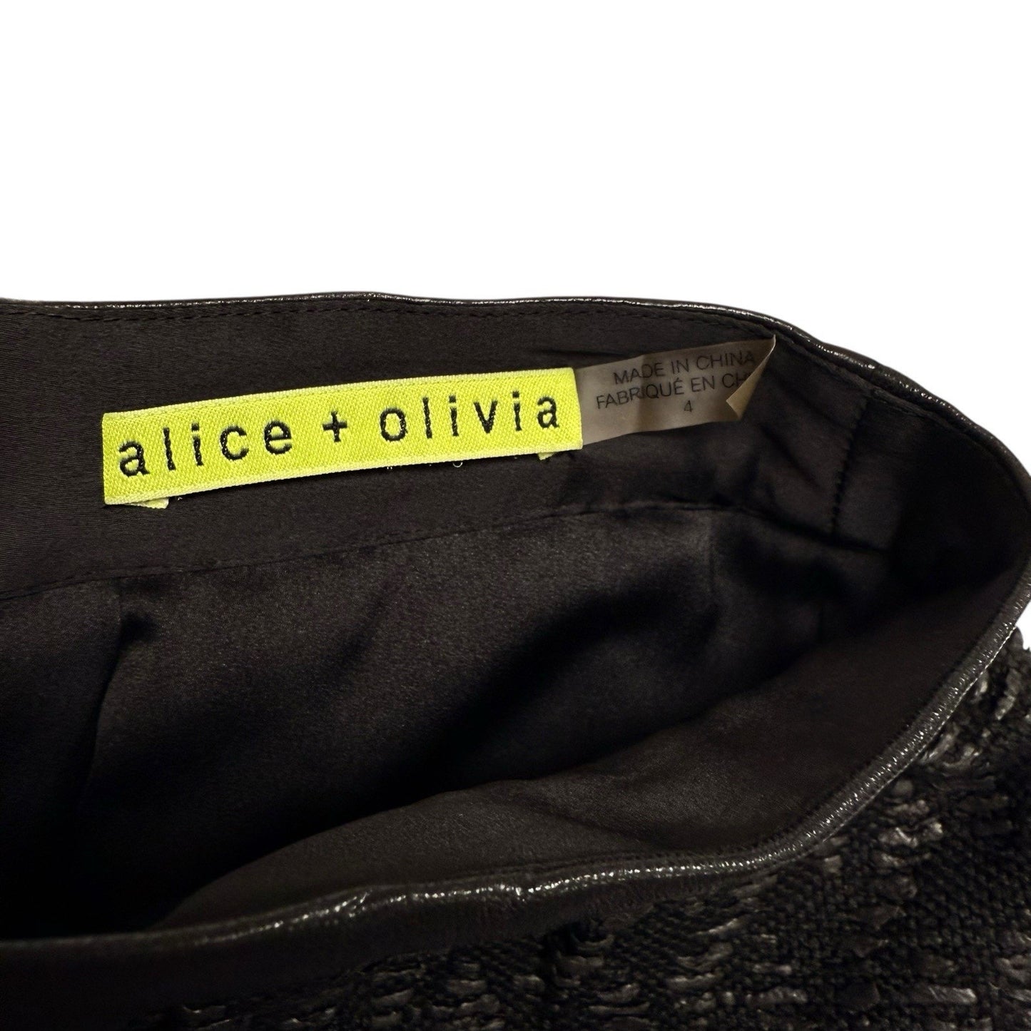 Alice + Olivia Black Woven Mini Skirt Leather Trim Women's Size 4