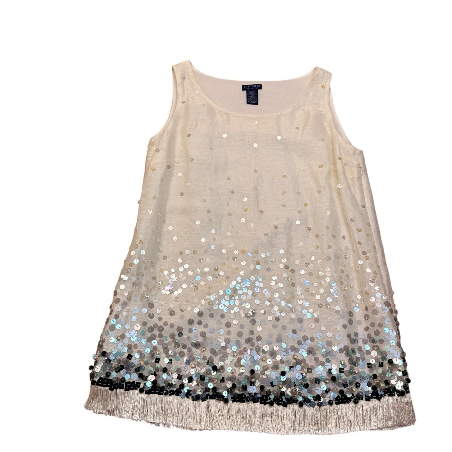 Y2K Doncaster Sequin Tunic Dress Sleeveless Silk Blend Evening Top Fringe Size 4 Women's