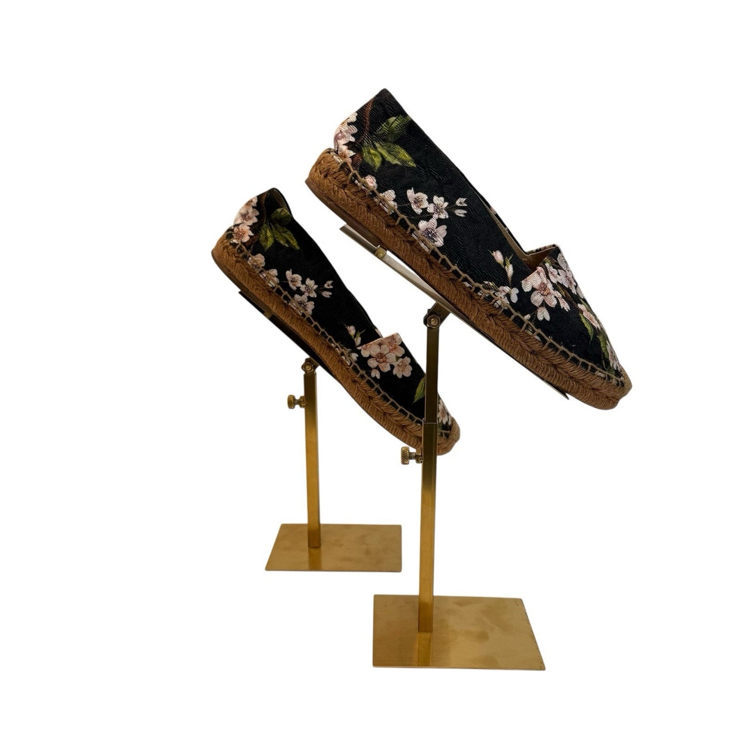 Dolce & Gabbana Floral Espadrille Flats/Shoes Black Canvas Leather Sole Women’s 6
