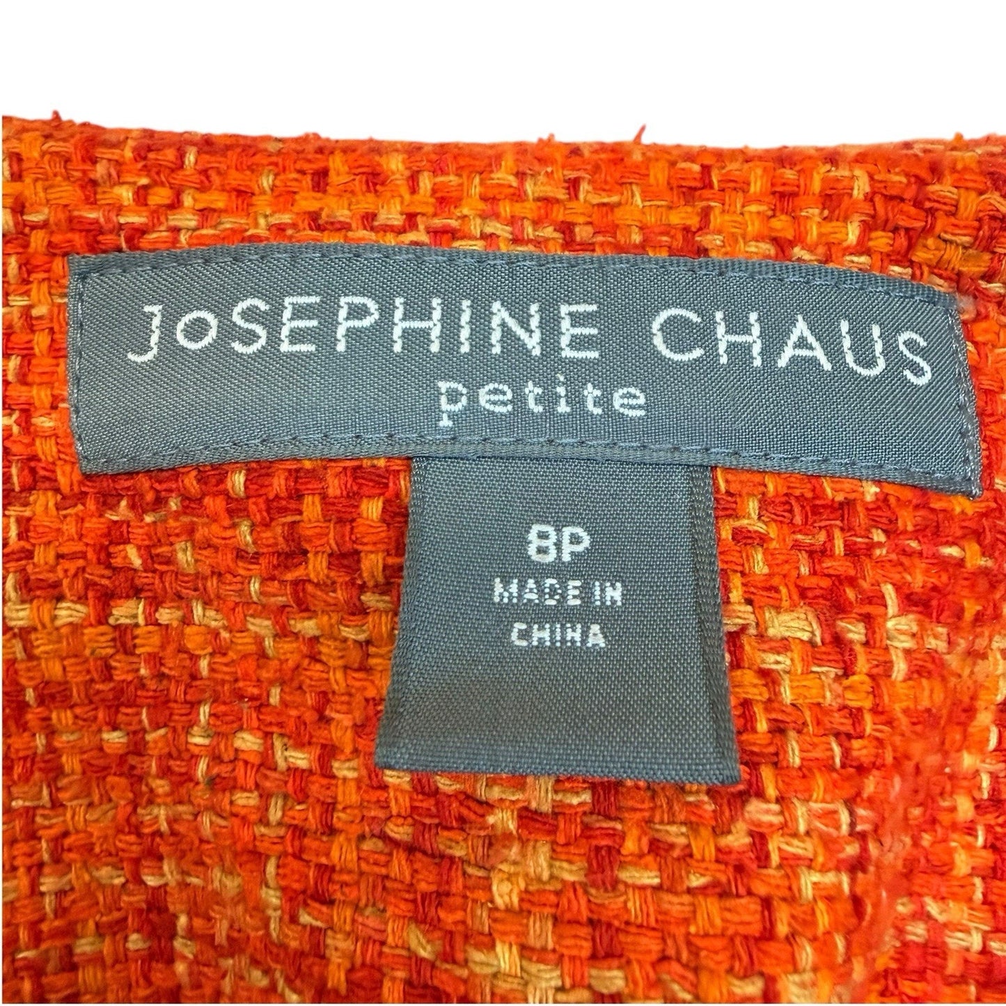 Josephine Chaus Petite 8P Orange Tweed Skirt Suit Embroidered Jacket Set Women's
