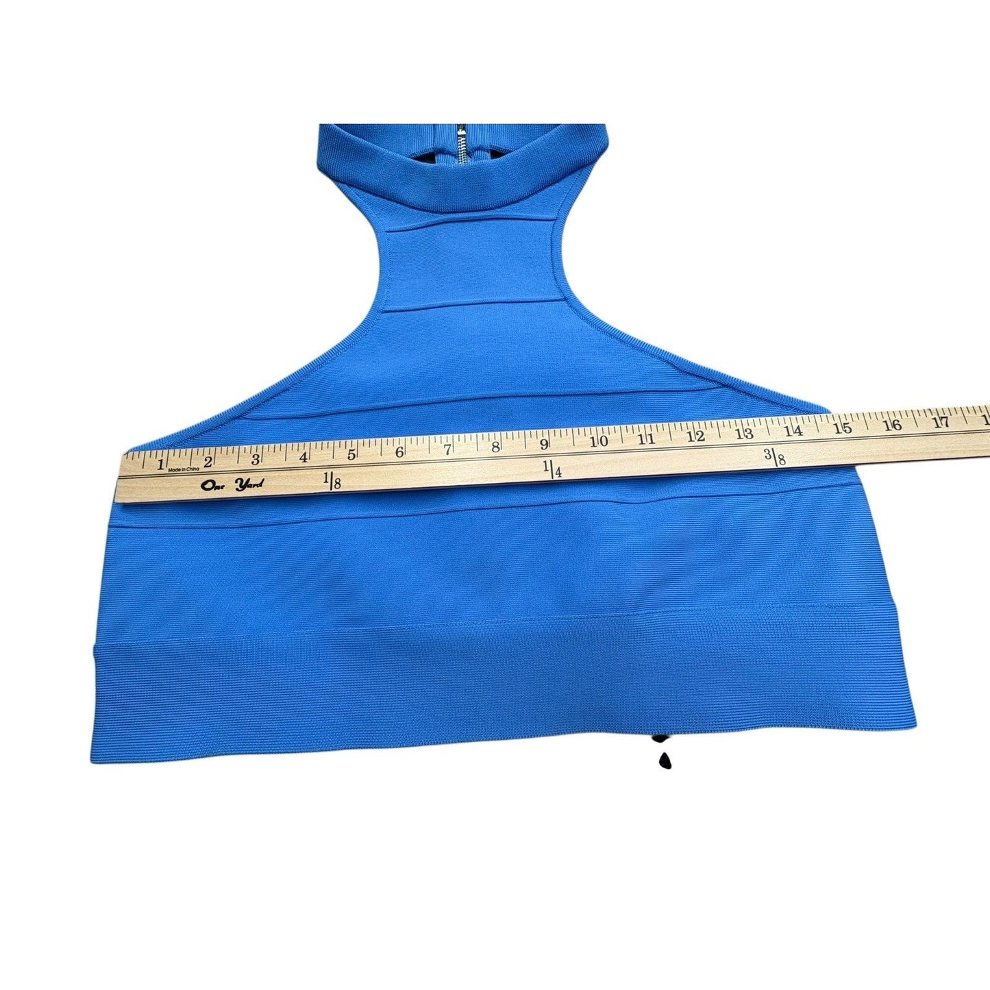 HERVÉ By HERVE LEGER Women's Blouse Halter Neck Open Back Cropped Tank Top Blue LRG NEW