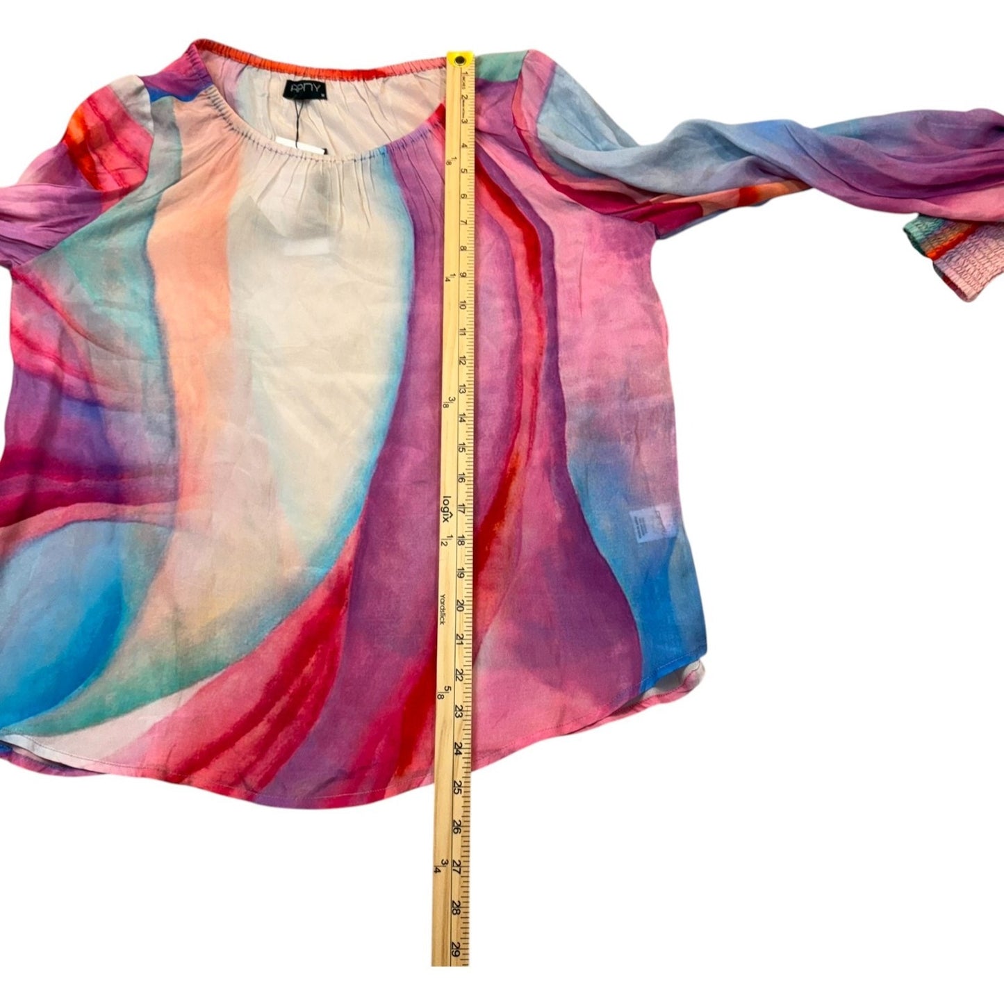 NEW APNY Women's Size Medium Multicolor Watercolor Print Puff-Sleeve Blouse