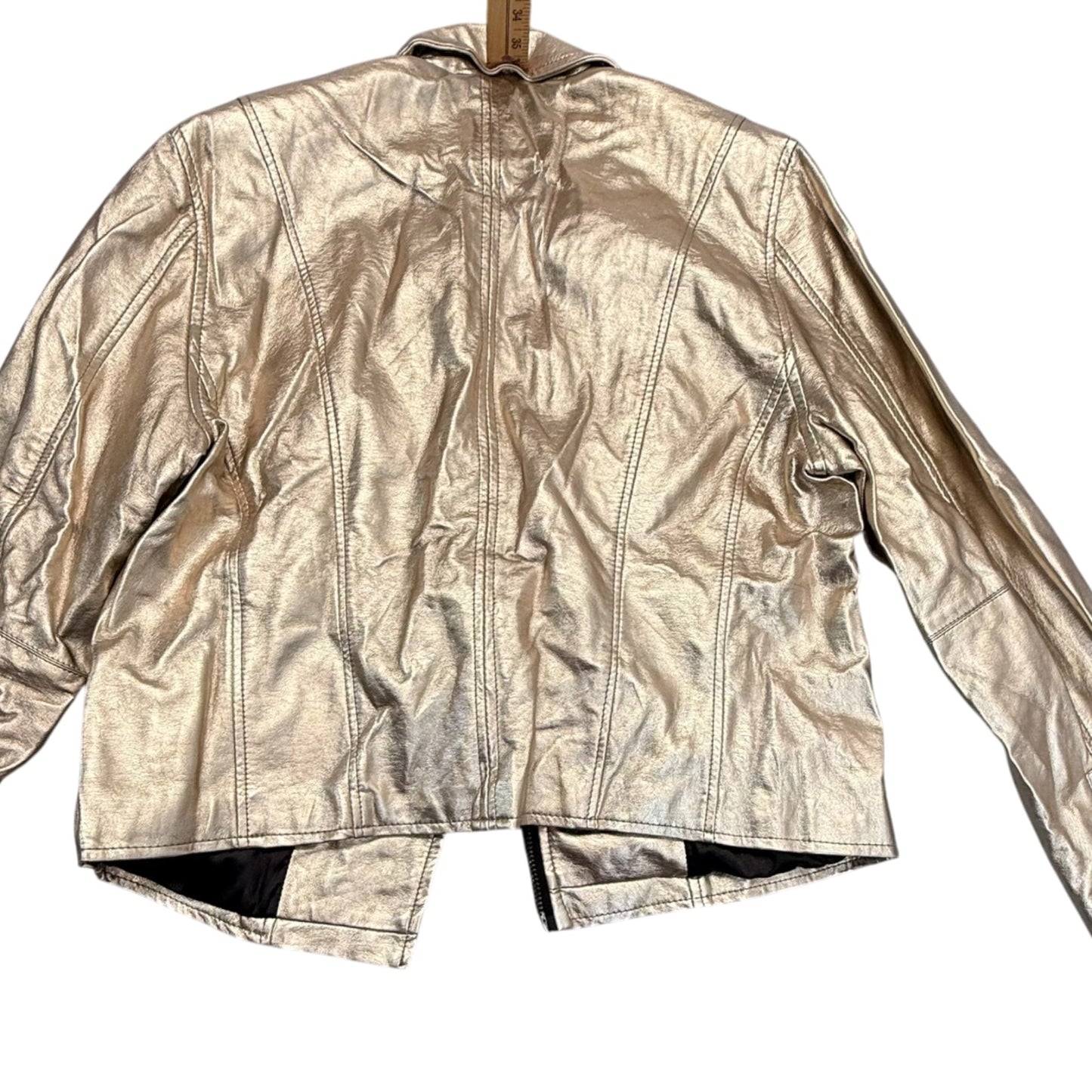BlankNYC Women’s Medium Metallic Gold Moto Biker Leather Jacket Zip Pockets