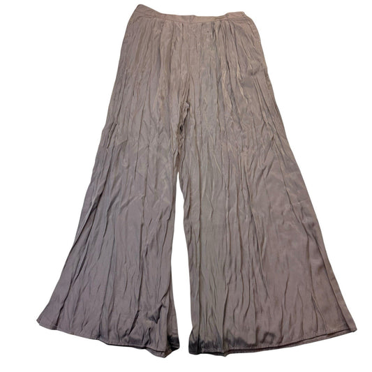 Sweet Sinammon Y2K Crinkle Wide Leg Pants Gray Rayon Boho Size L NWT Women's