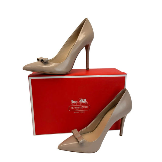 Women's Coach Hallie Patent Pump 8.5B Grey Birch Bow Heels NIB Luxury Shoes
