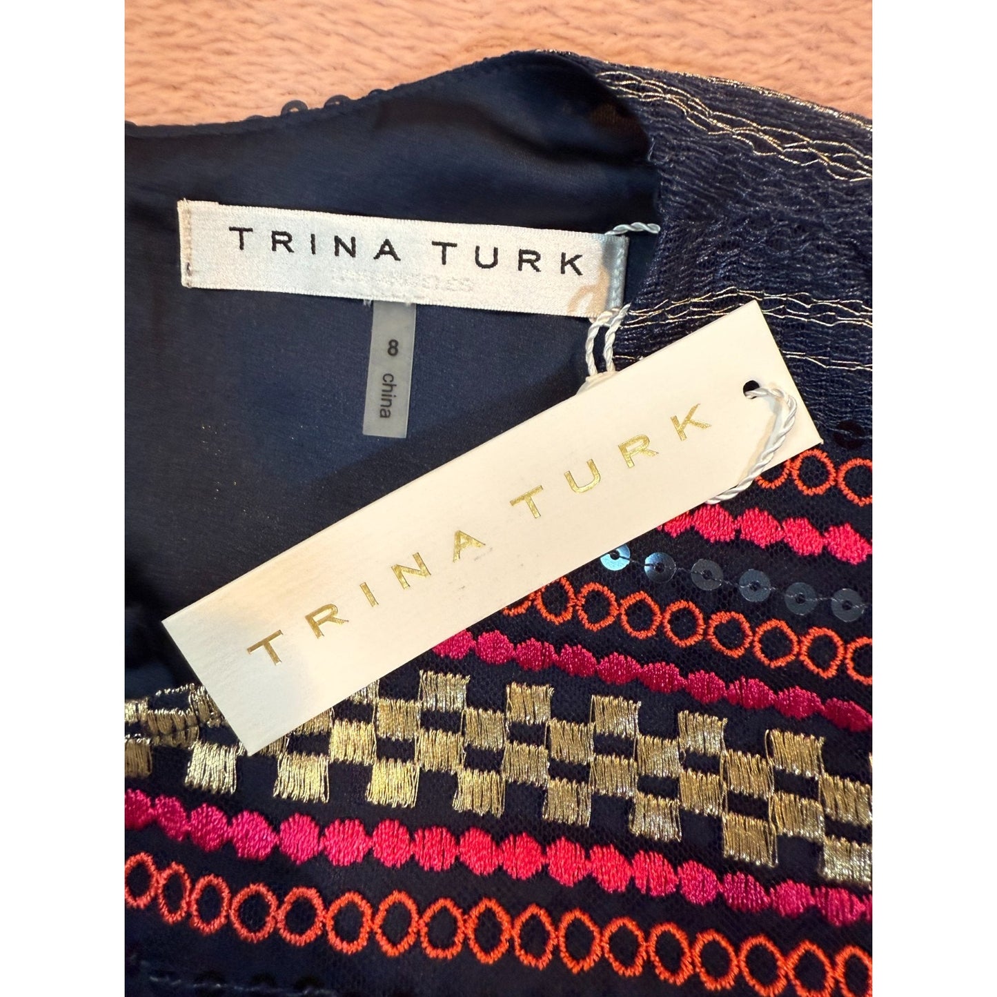 NEW Trina Turk Women's Size 8 Multicolor Sleeveless Sequin Stripe Top Blouse