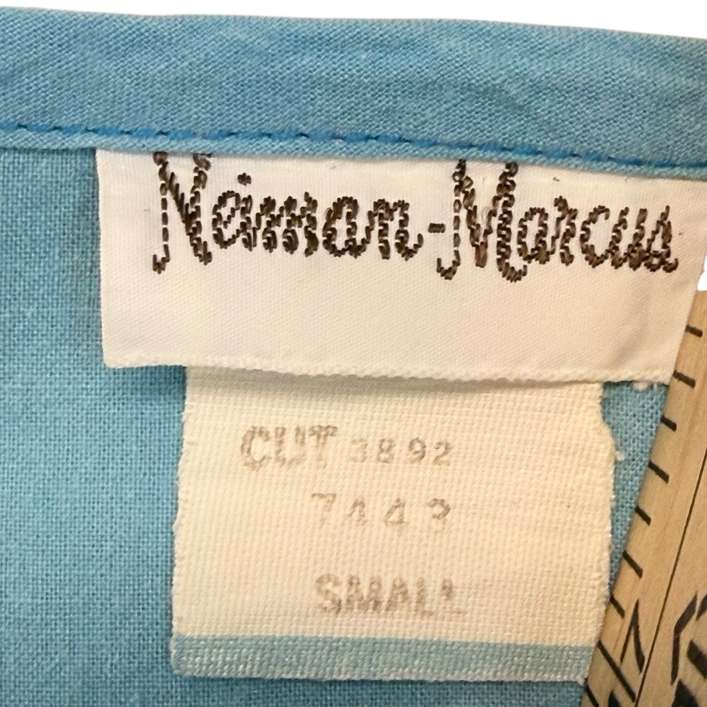 Vintage 1960s Neiman Marcus Blue Short Sleeve Cotton Day Dress Small Women's