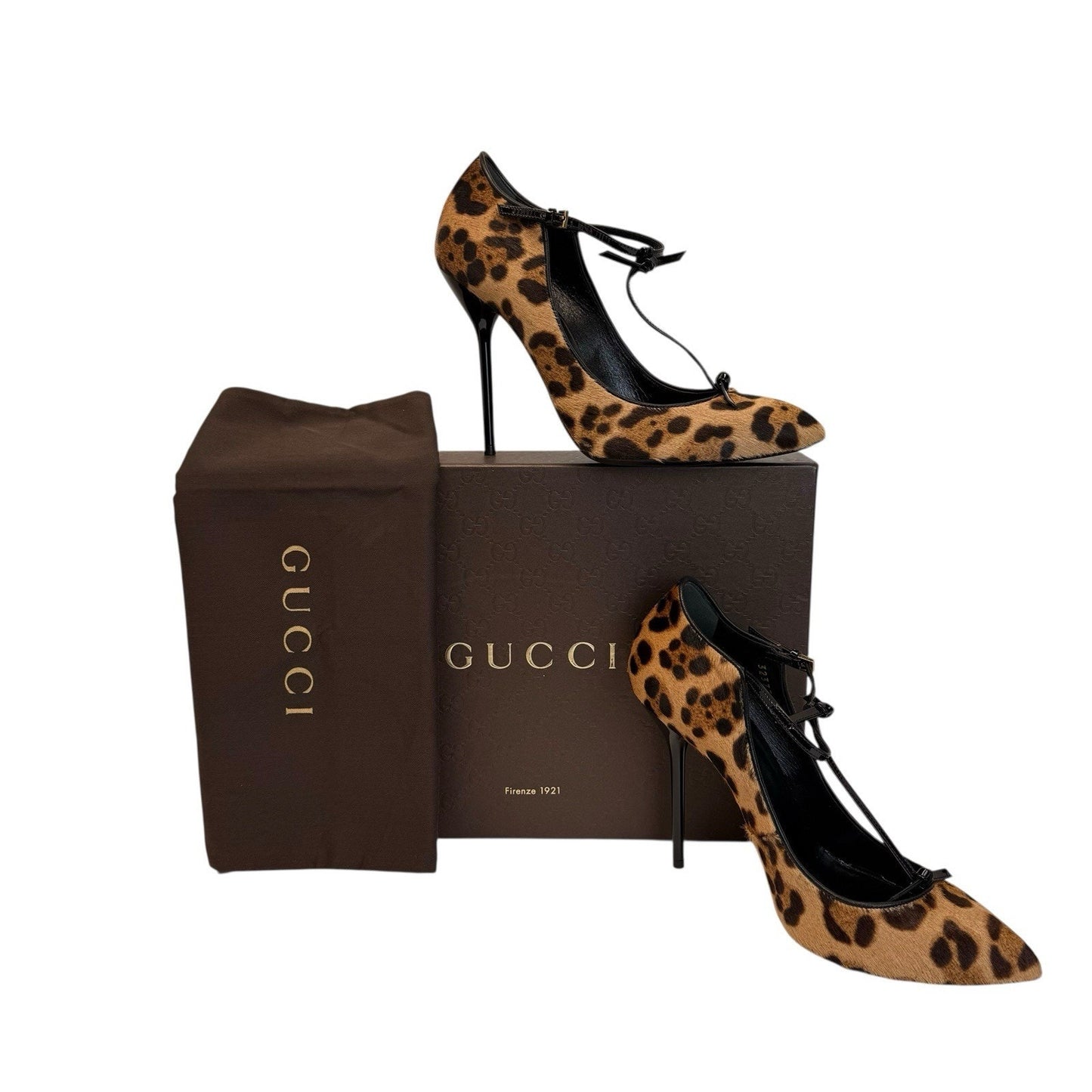Gucci Leopard Haircalf Lace Up Pumps Heels 36.5 Stiletto Made Italy NIB Women's Shoes