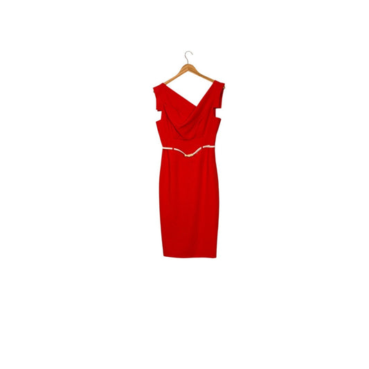 NEW Black Halo Women’s Red Cap Sleeve Belted Pencil Dress Size 10 Business