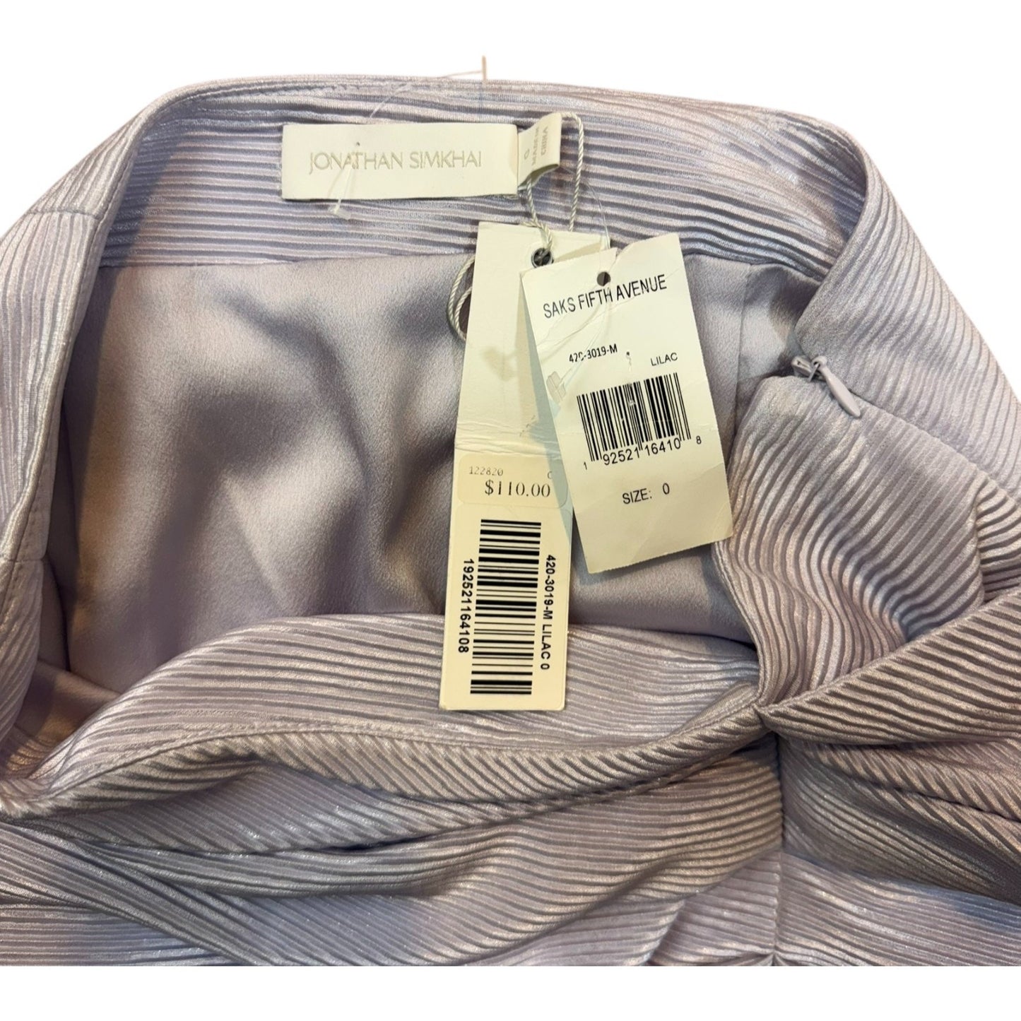 NEW Jonathan Simkhai Women's Size 0 Asymmetrical Lilac Zip Skirt MSRP $110