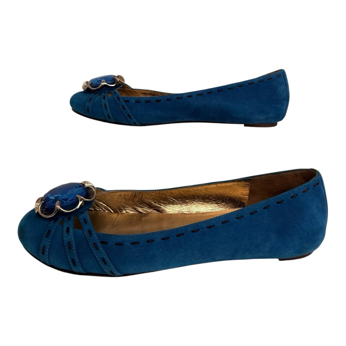 MARC JACOBS Suede Turquoise Jeweled Flats Women’s US 6B Boxed Large Blue Gem Toe Shoes