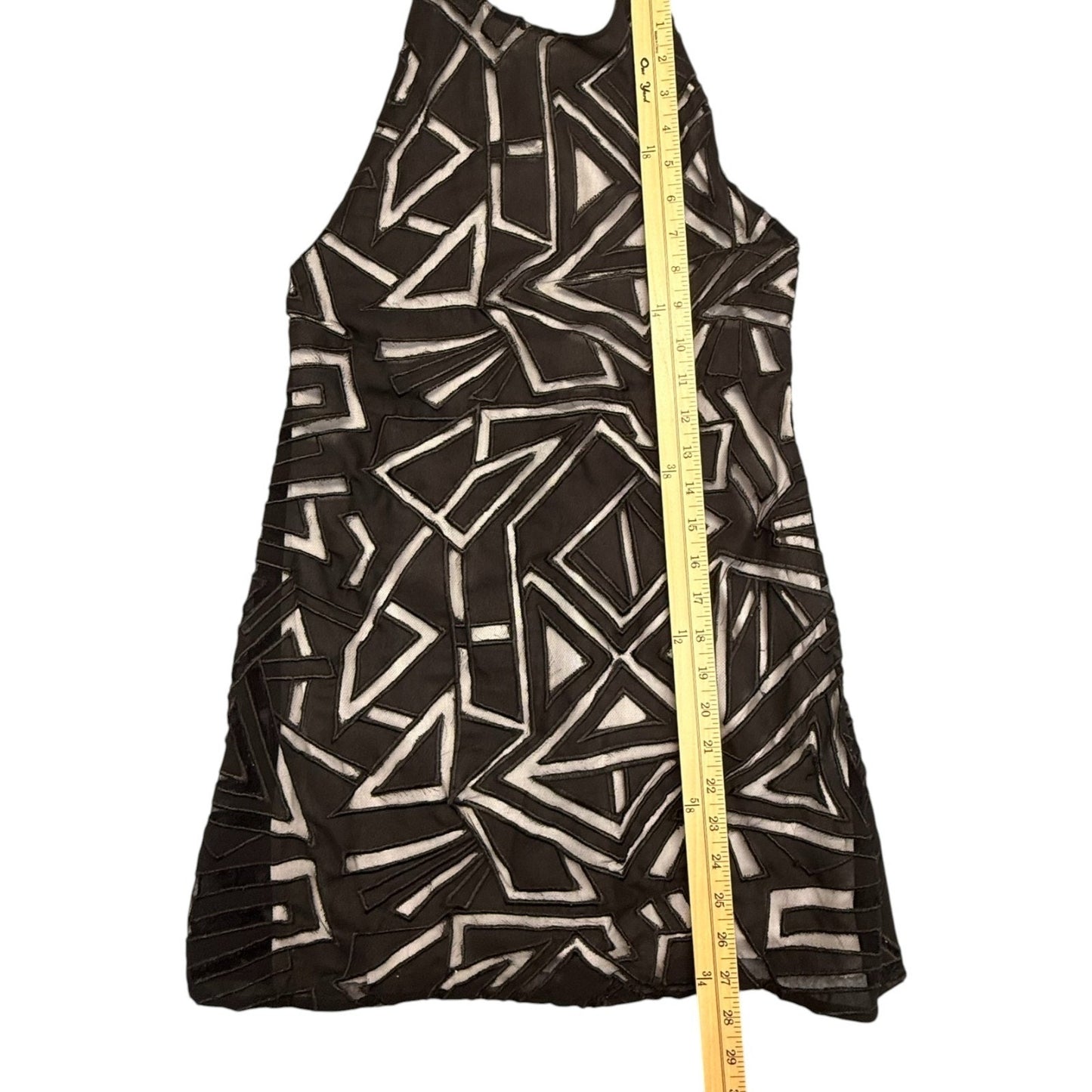NBD Say It Geometric Mesh Halter Dress XS Black White Lined Open Back Women's