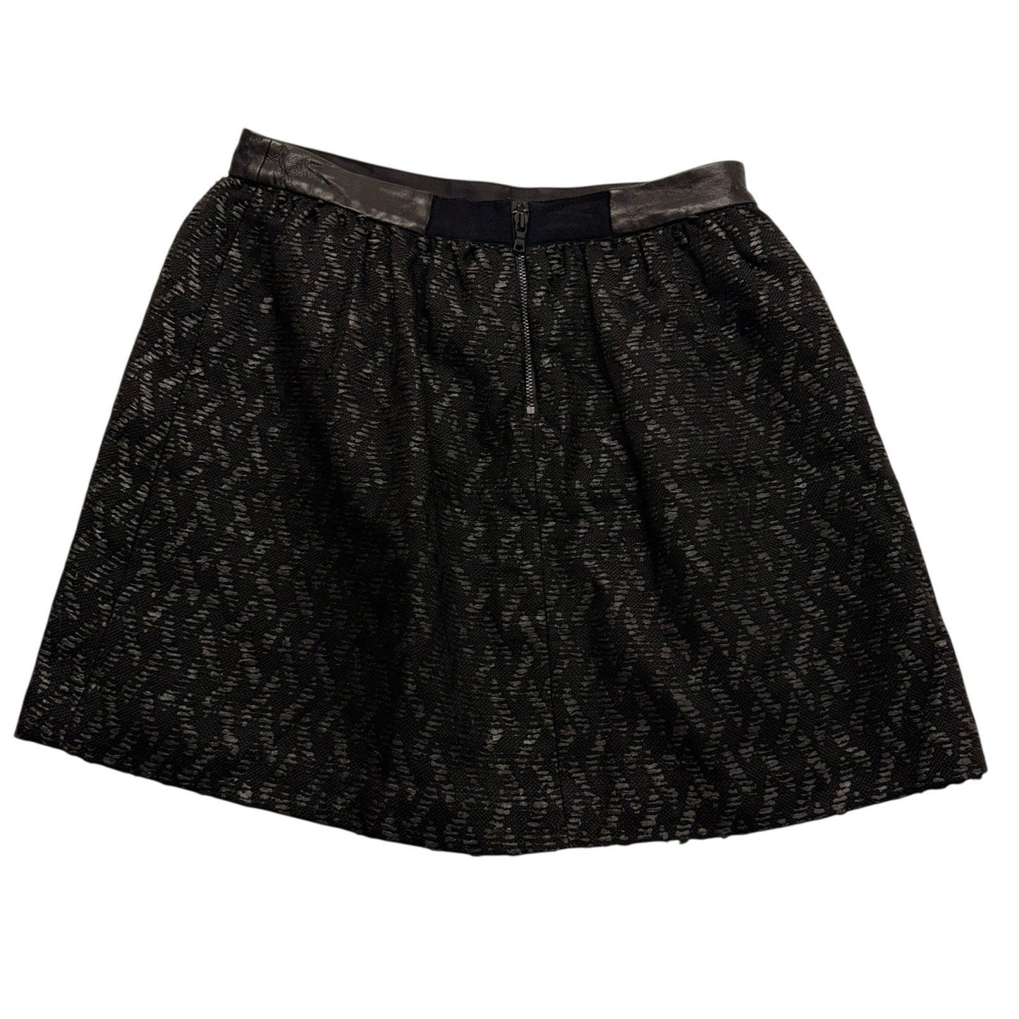 Alice + Olivia Black Woven Mini Skirt Leather Trim Women's Size 4