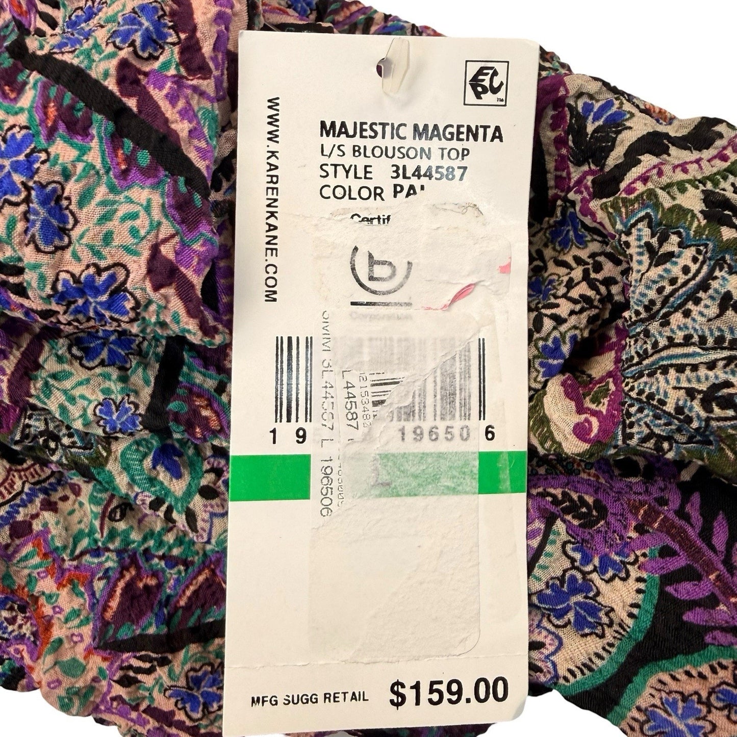 Karen Kane Paisley Blouse Large Majestic Magenta NWT $159 Women's
