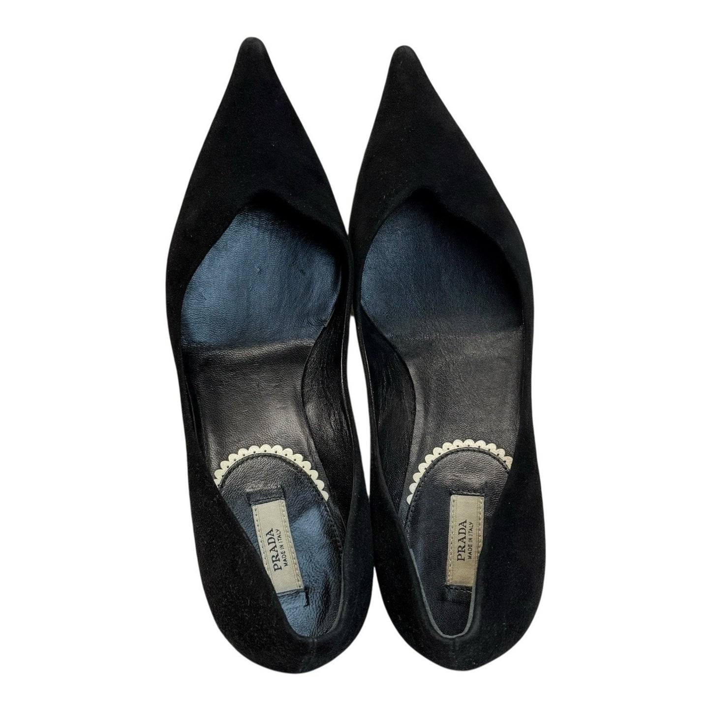 Prada Black Suede Pumps Size 35 Made in Italy Sculptural Heel/Shoes Women's Y2K US size 5