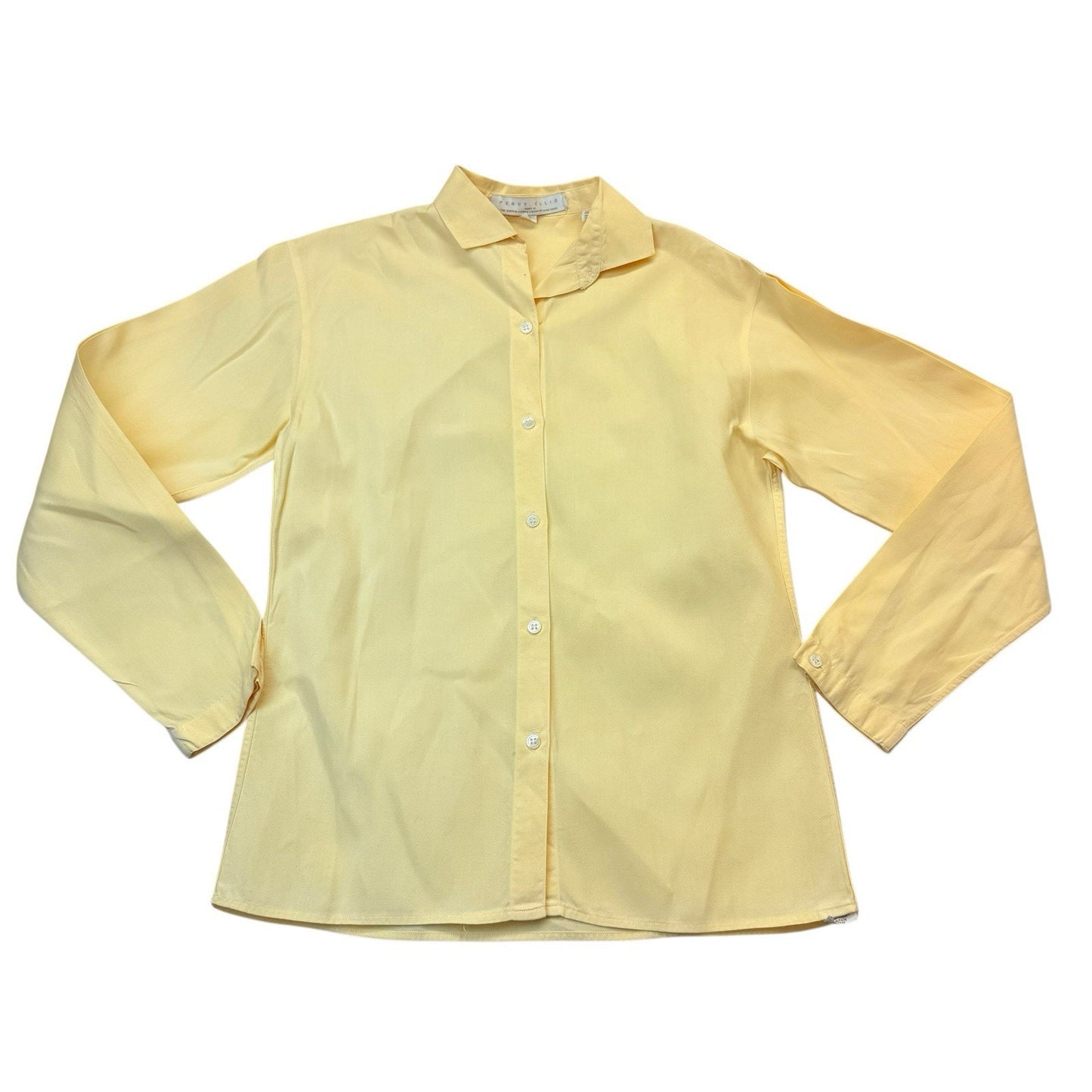 Vintage Perry Ellis Yellow Men's Button Down Shirt 100% Cotton Hong Kong