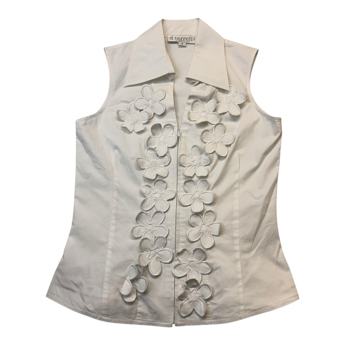 Vintage D. Terrell Y2K White Floral Appliqué Blouse Women’s Small