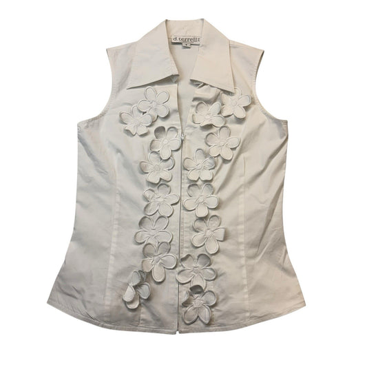 Vintage D. Terrell Y2K White Floral Appliqué Blouse Women’s Small