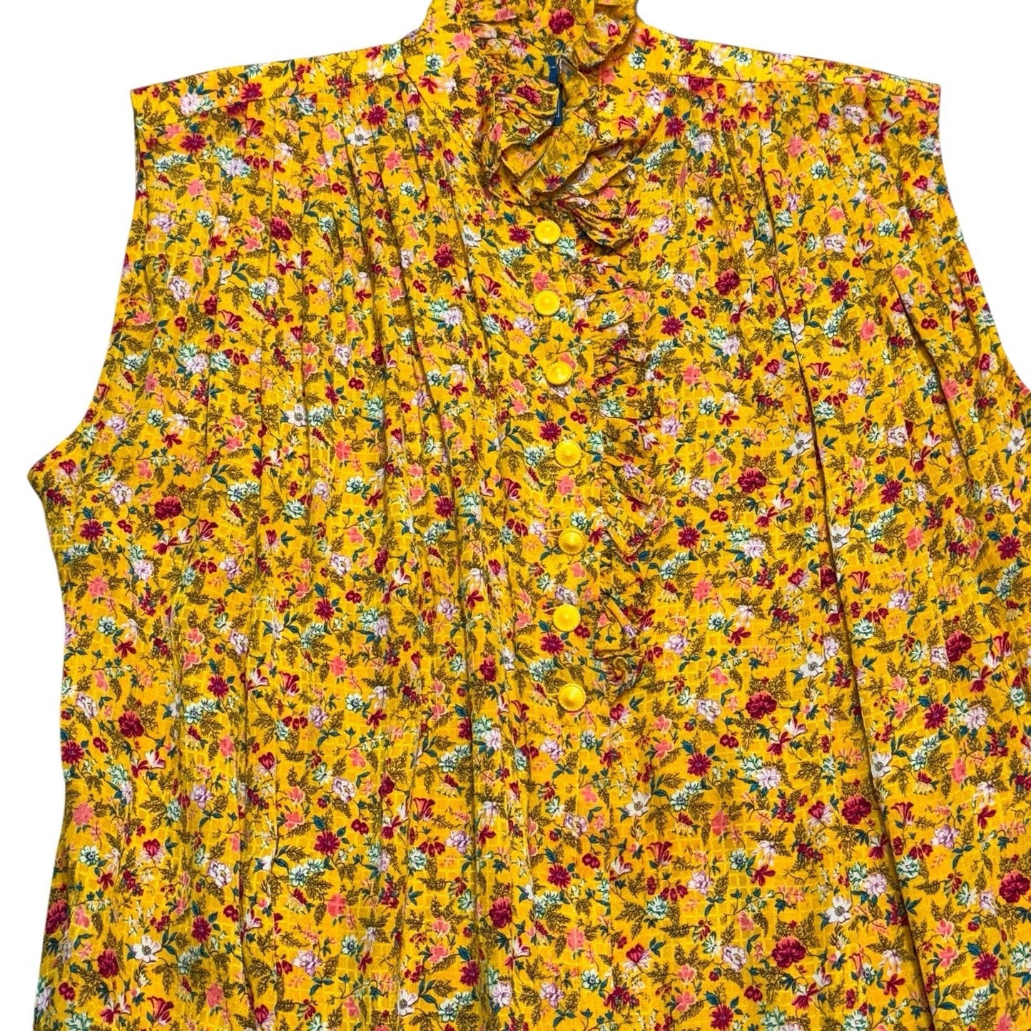 Women's Vintage Emanuel Ungaro Parallele Paris Yellow Floral Ruffle Neck Dress Small Fra