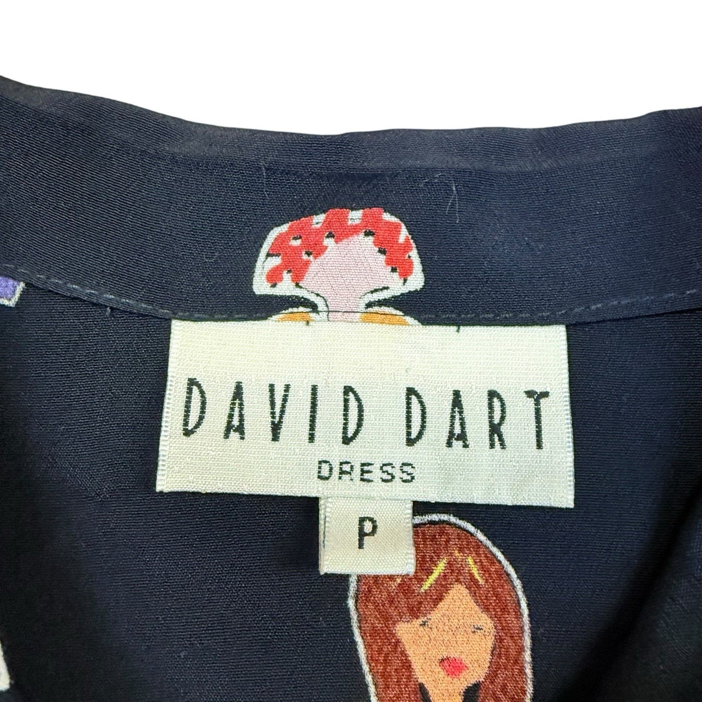 David Dart Novelty Print Button Shirt Women's P Navy Short Sleeve Blouse