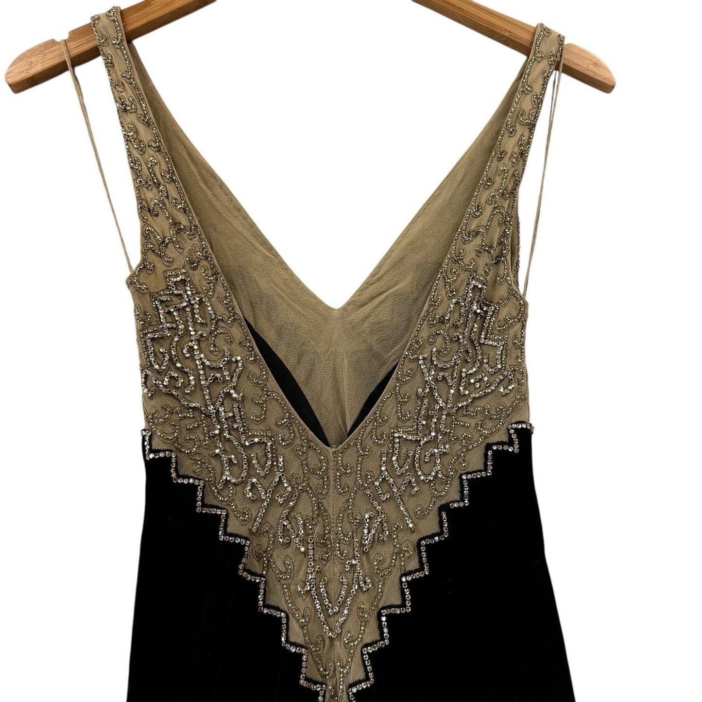 Vintage Y2K Ralph Lauren Collection Black Velvet Beaded Gown Dress 4 Women's