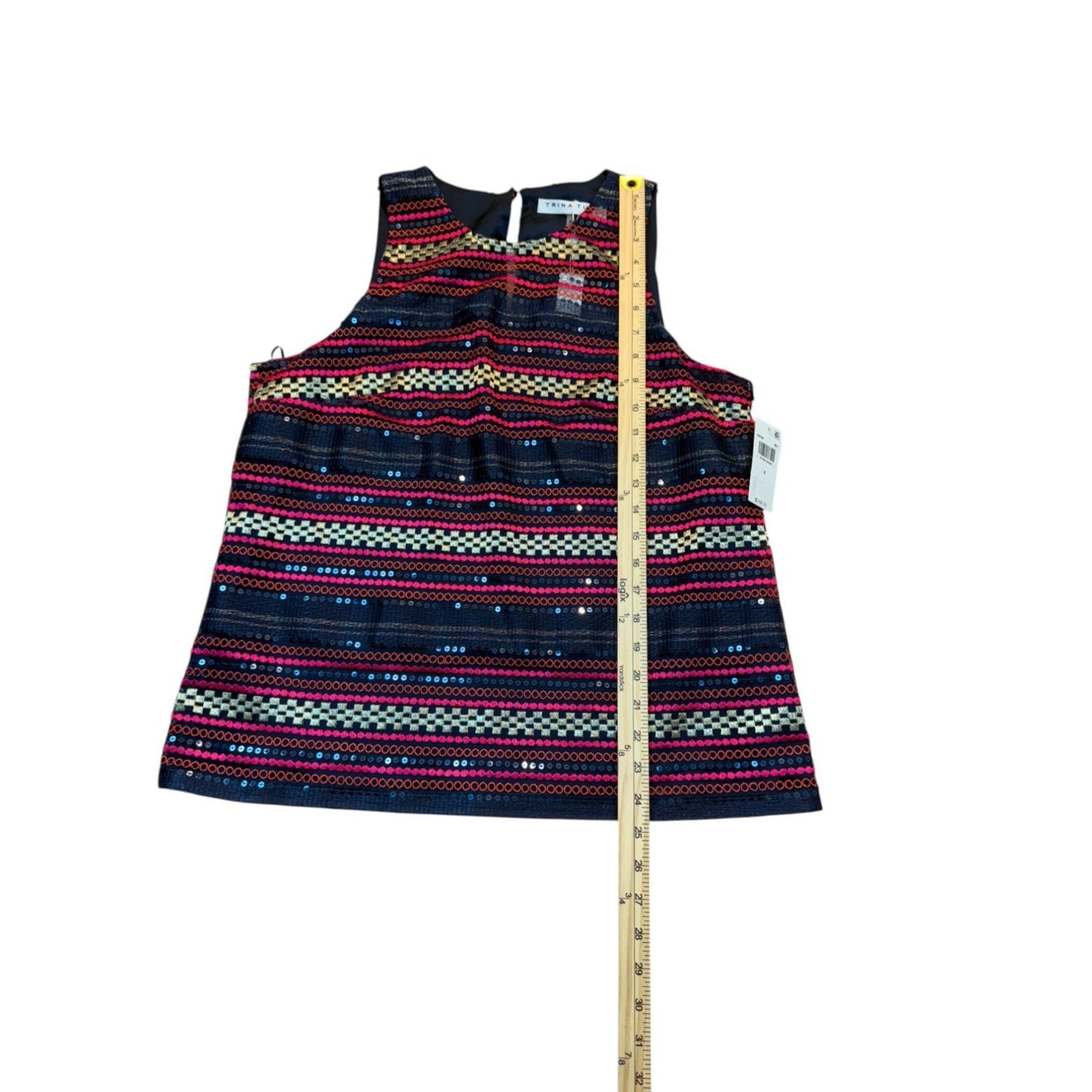 NEW Trina Turk Women's Size 8 Multicolor Sleeveless Sequin Stripe Top Blouse