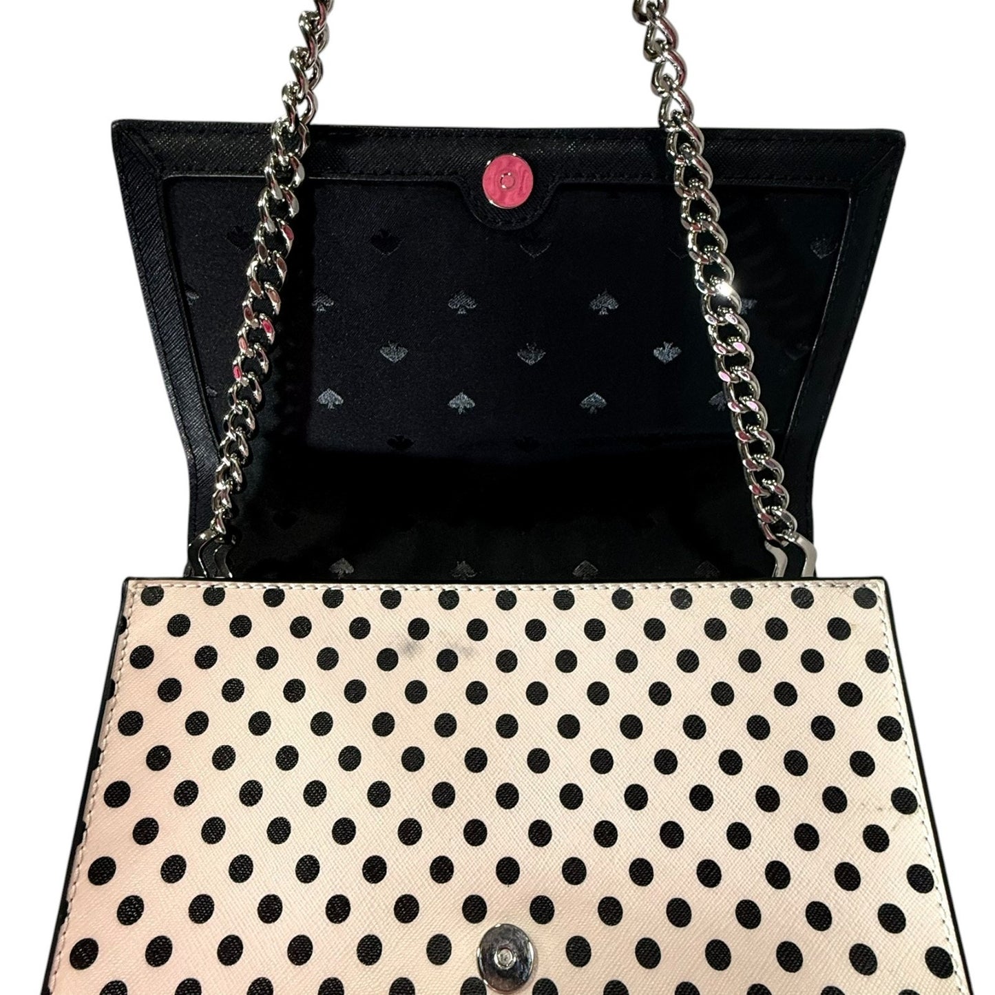 Kate Spade Polka Dot Chain Shoulder Bag Crossbody Clutch Black White Evening Purse Women's
