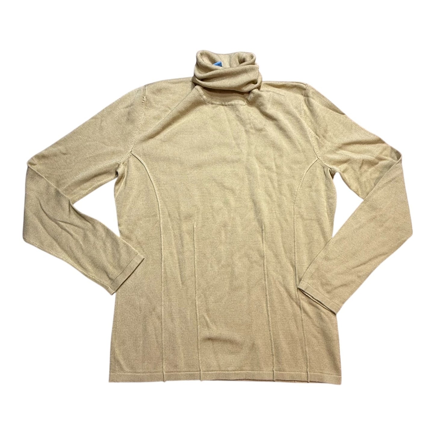 Y2K Doncaster Sport Beige Silk Women's Turtleneck Long Sleeve Blouse Top Size S