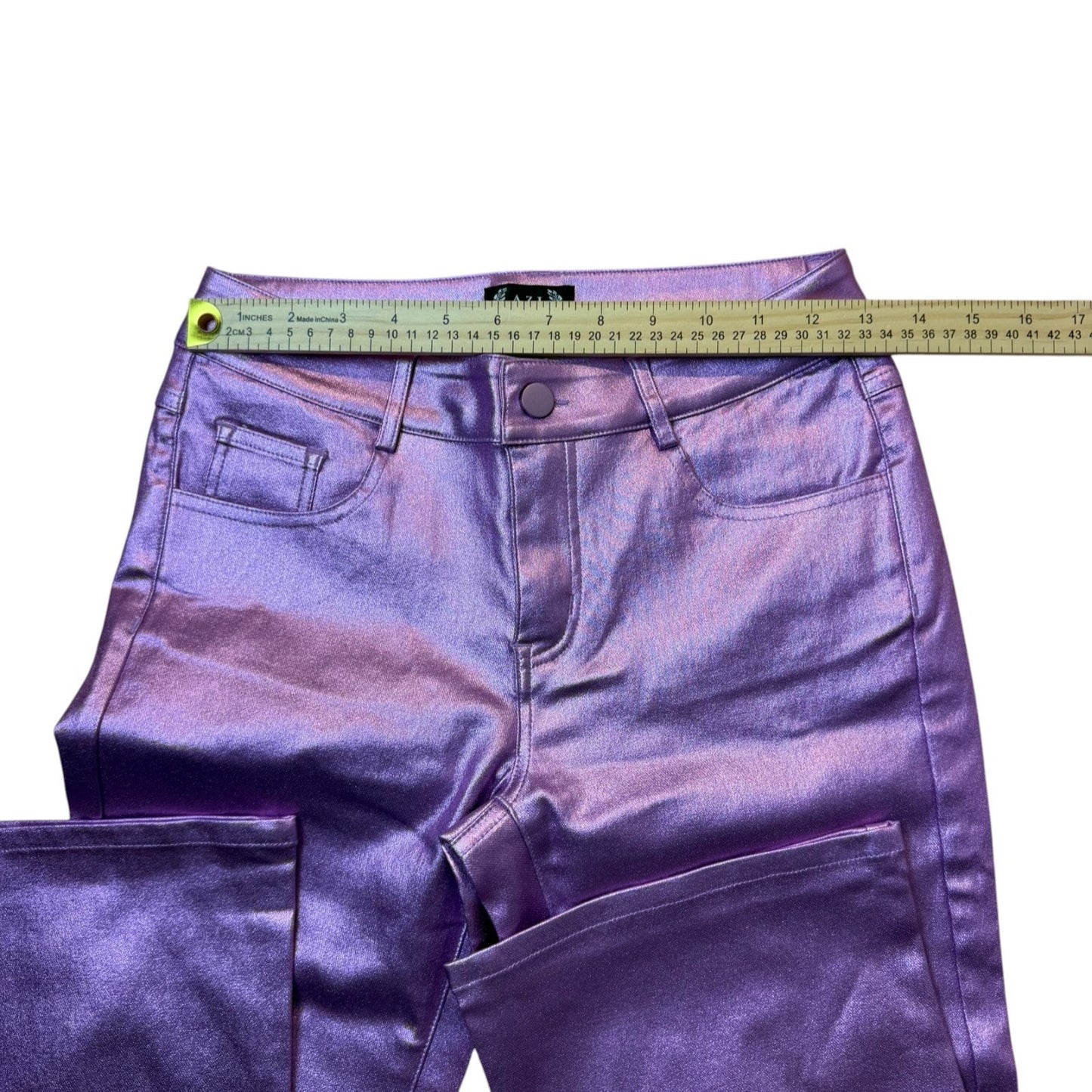 New A.Z.I Women's Size 4 Purple Metallic Glossy Gradient Ombre Flared Pants