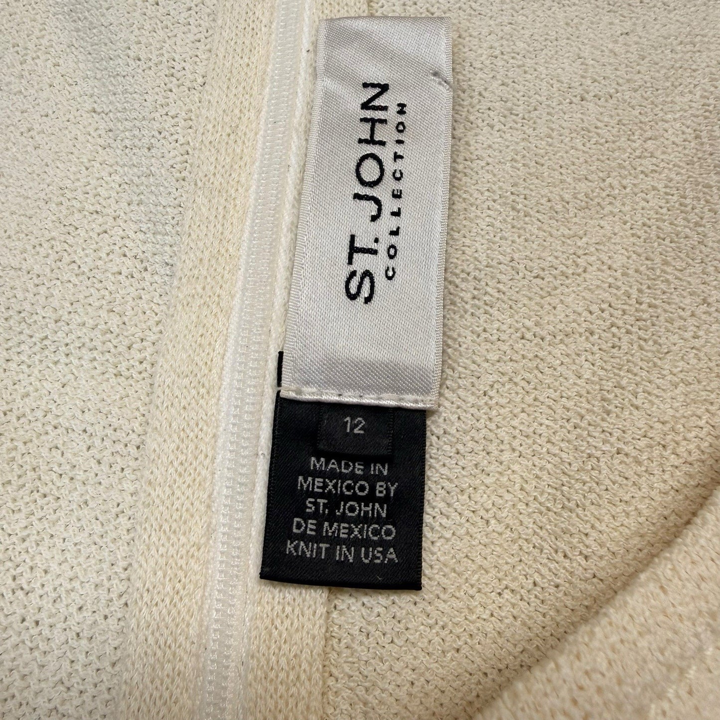 St. John Colorblock Knit Dress Women’s 12 Brown Ivory Sleeveless Wool