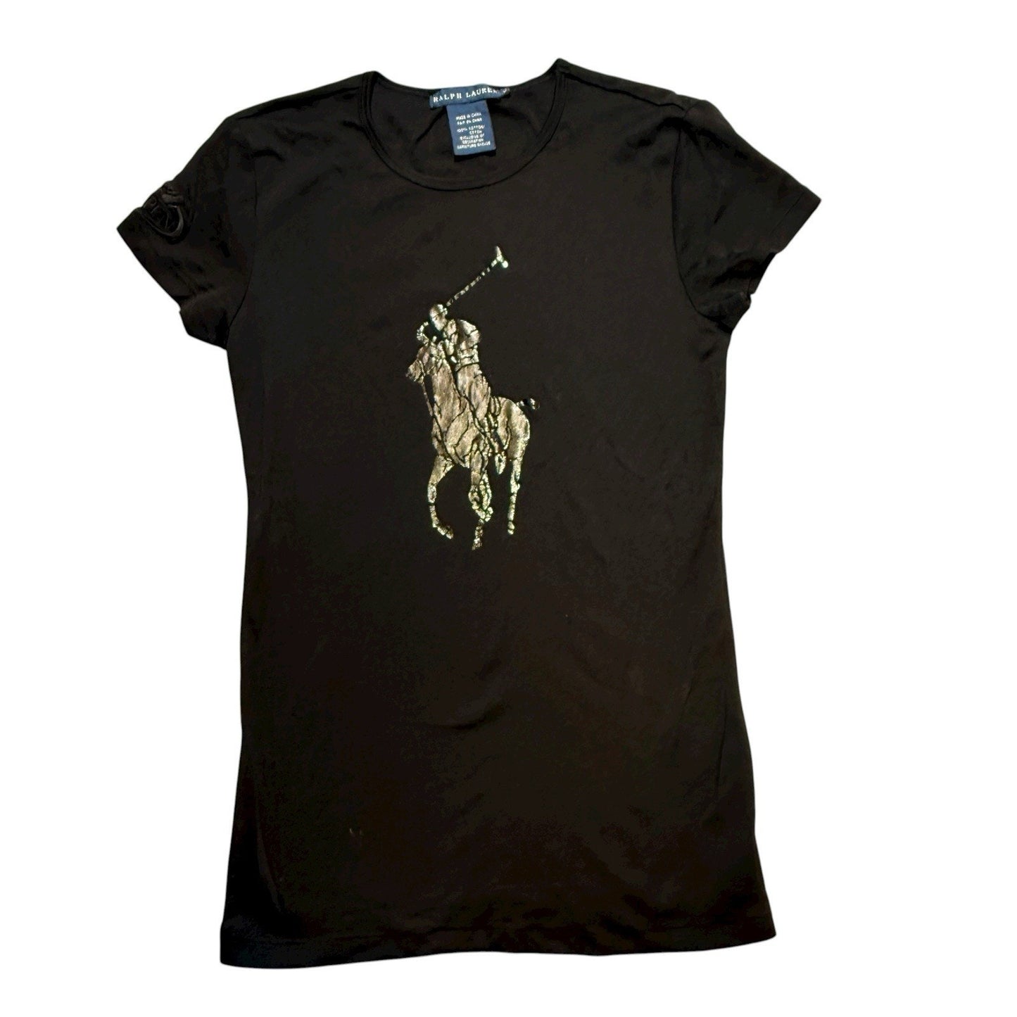 Y2K Ralph Lauren US Open Big Pony T-Shirt Women’s M Black Gold Logo Vintage Polo