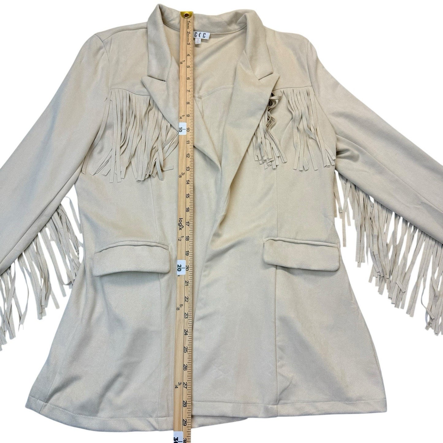 TCEC Fringe Jacket Large Cream Western Boho Moto Blazer Women's