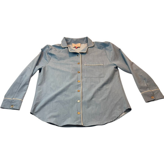 NEW Buru Women's Size Large Blue Modern Casual Loungewear Long-Sleeve Blouse