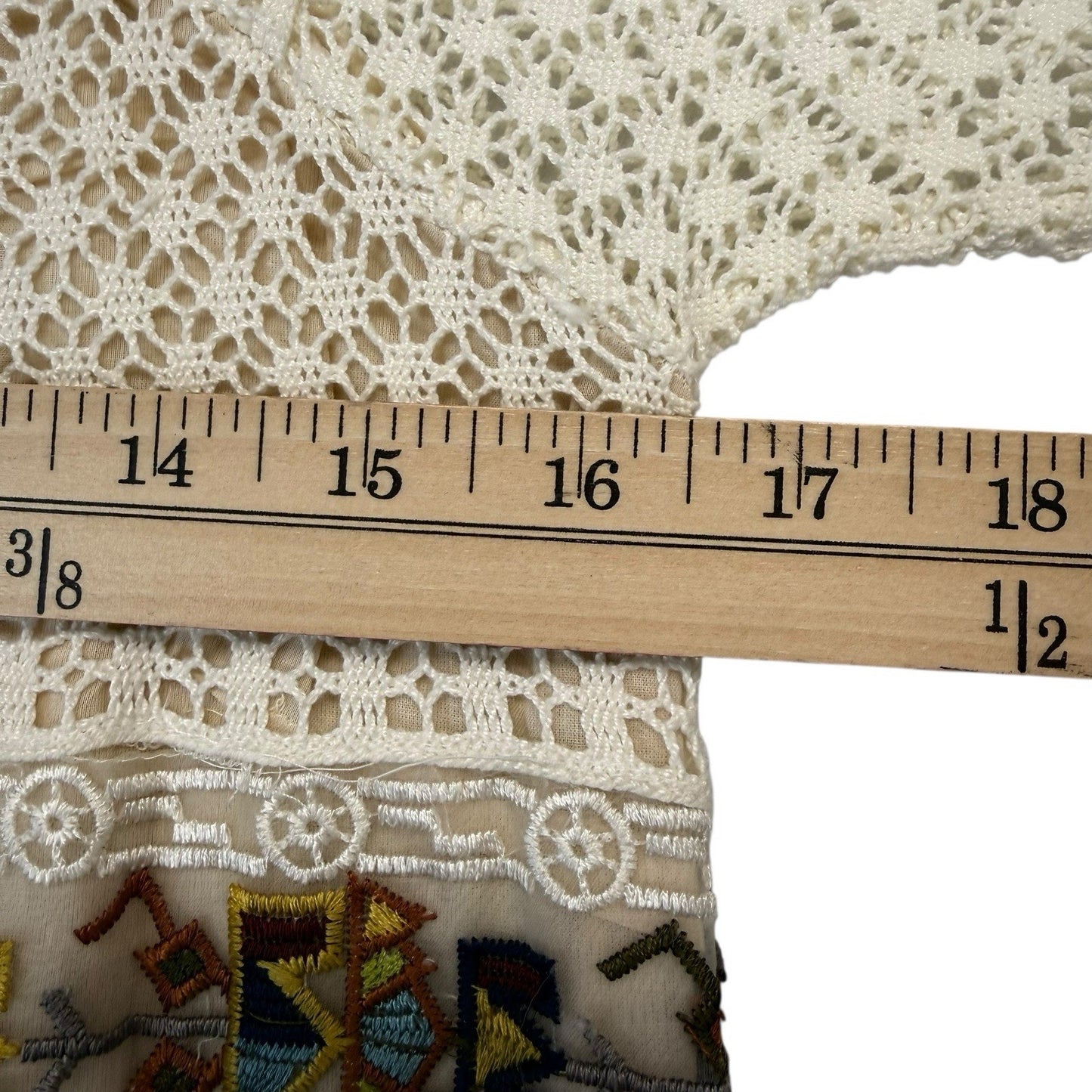 Y2K Calypso Boho Crochet Lace Mini Dress Ivory Embroidered Resort Shift S Women's