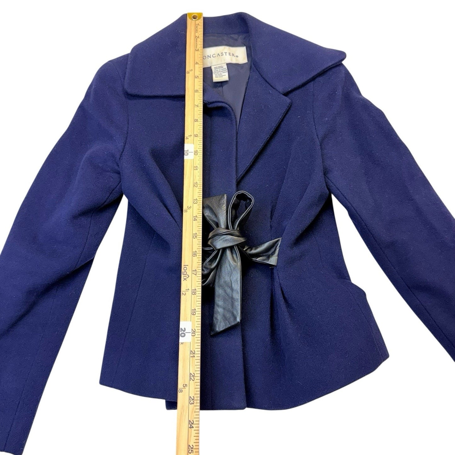 Doncaster Navy Wool Jacket Small Peplum Bow Blazer Women's