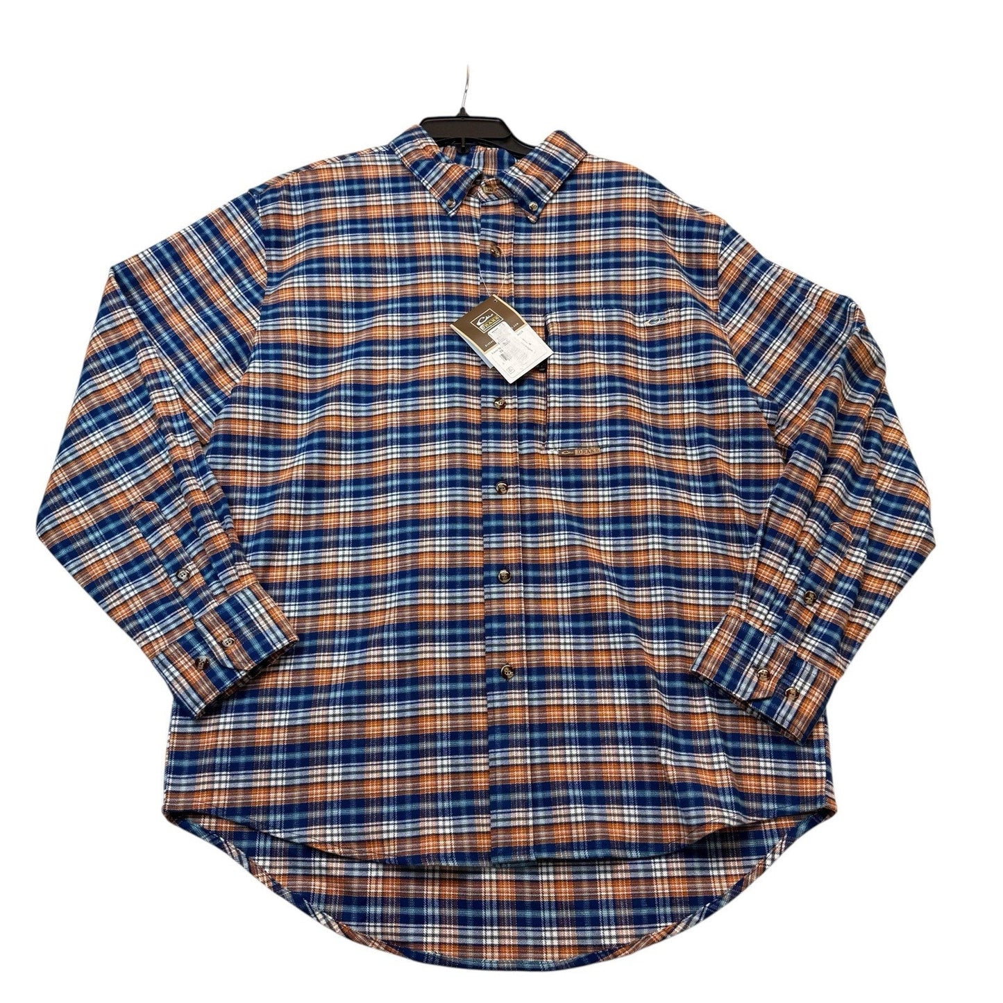 Drake Waterfowl Men’s Flannel Shirt NWT Plaid Blue Orange Medium Large Button Down