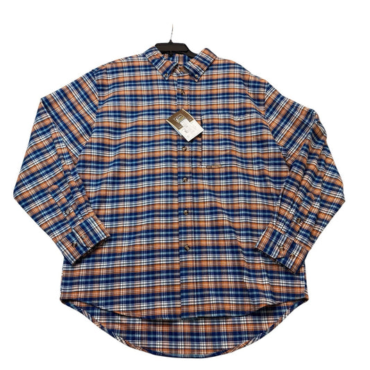 Drake Waterfowl Men’s Flannel Shirt NWT Plaid Blue Orange Medium Large Button Down