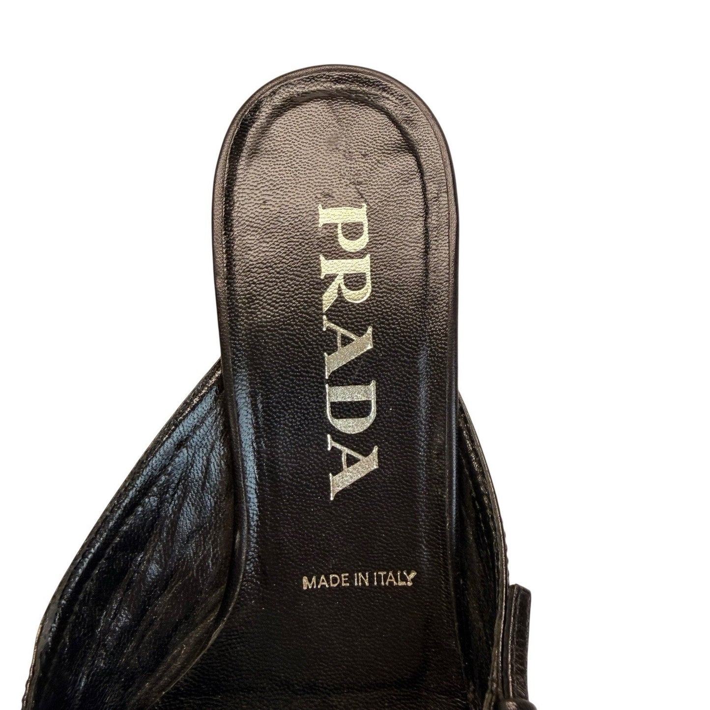 Prada Geometric Woven Mule Heels Pointed Toe Y2K Italy EU 35.5 Women's