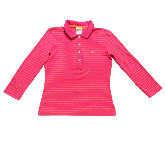 Lacoste Pink Orange Stripe Blouse Sleeve Polo Shirt Women’s Size 36 Cotton