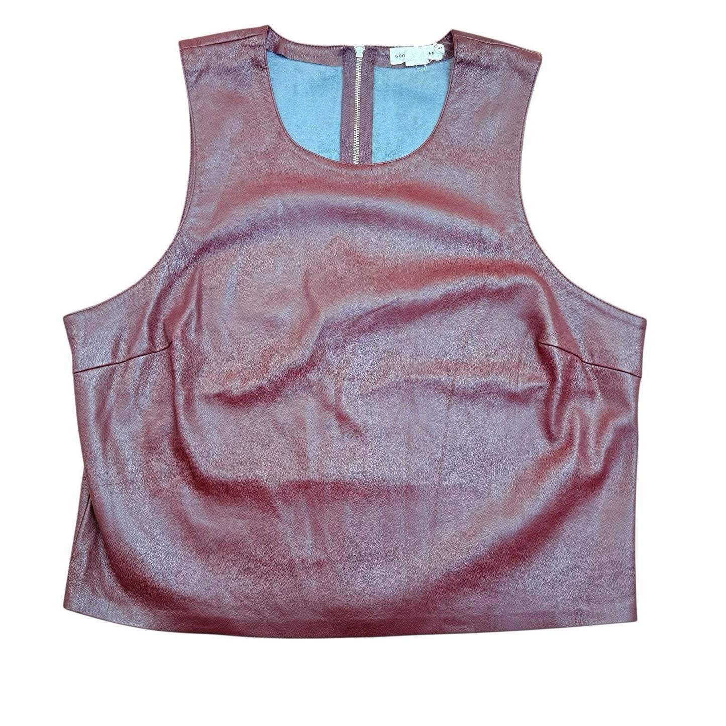 Good American Faux Leather Crop Top Burgundy Sleeveless L Women's Blouse