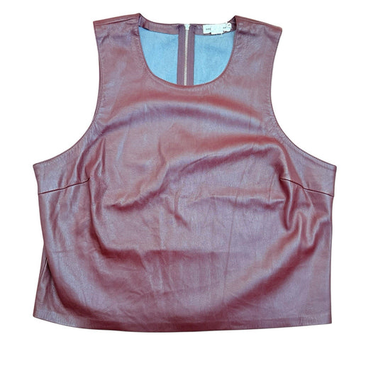 Good American Faux Leather Crop Top Burgundy Sleeveless L Women's Blouse