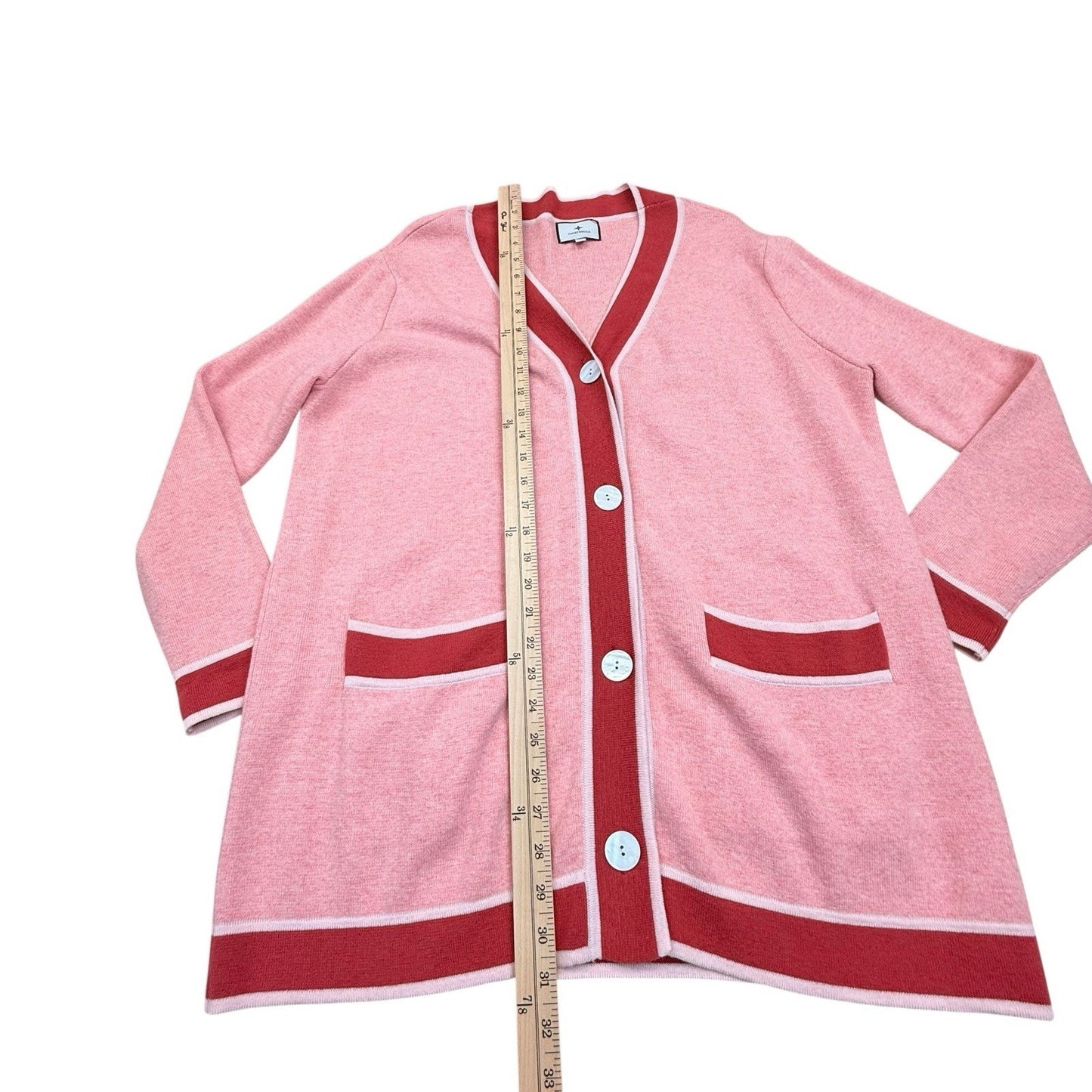 TuckerNuck Cardigan Women's S Pink Red Trim Button Preppy Sweater