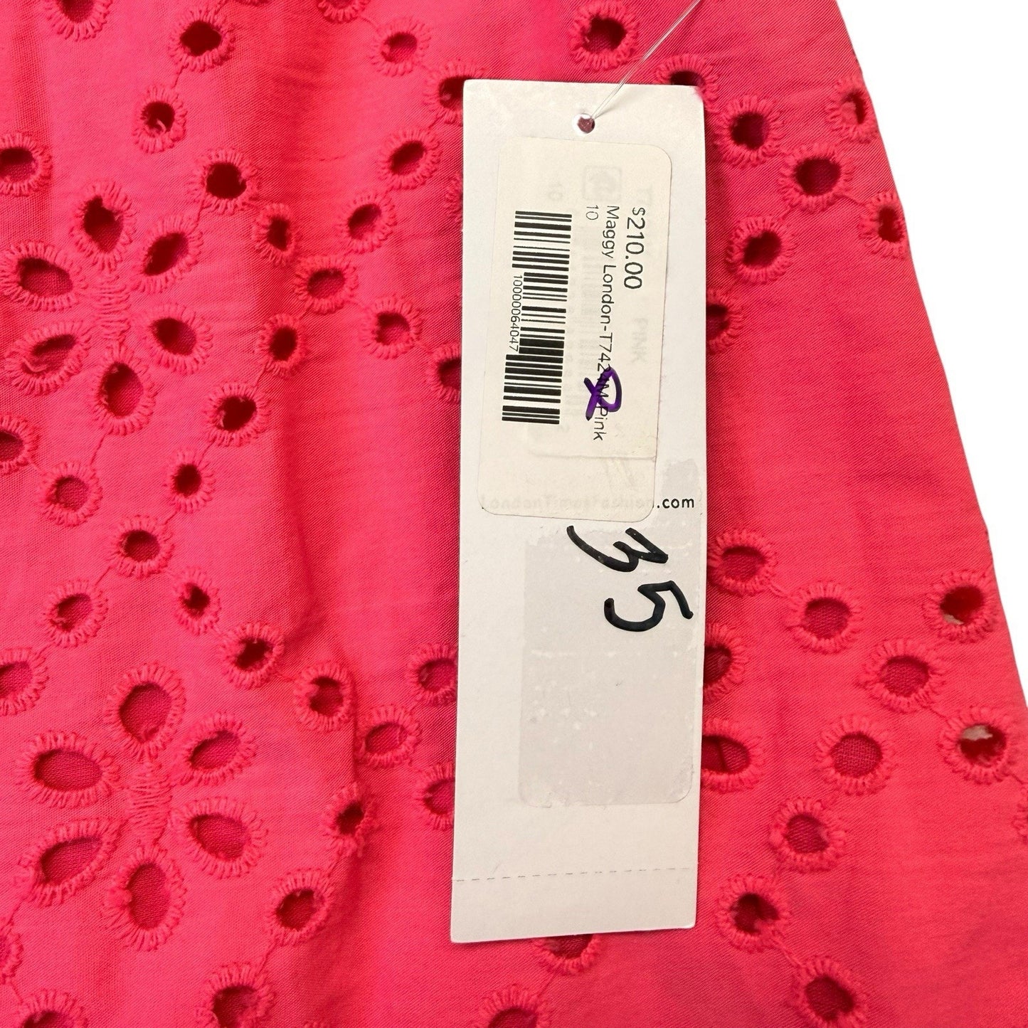 London Times Pink Eyelet Dress US 10 Floral Lace Shift Scallop Hem NWT Women's