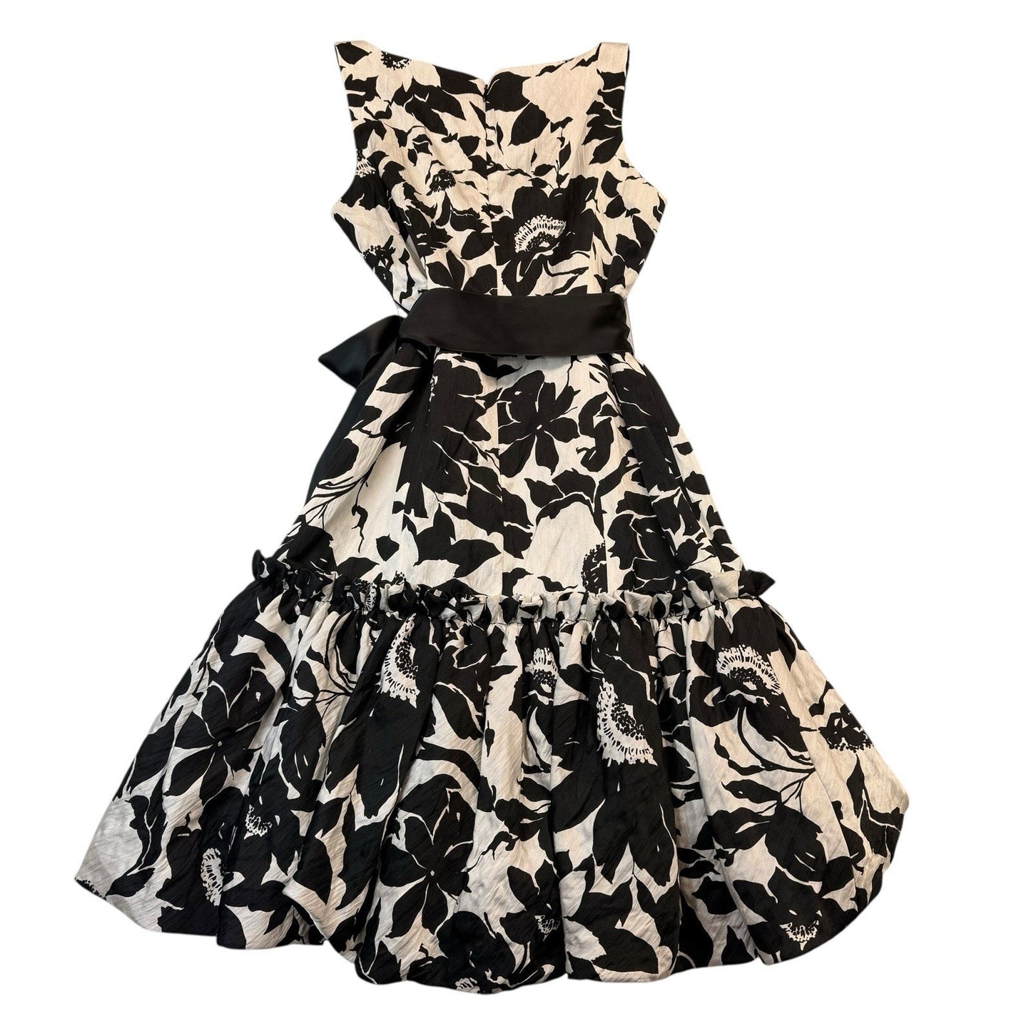Teri Jon Black Cream Floral Cocktail Dress 4 Silk Blend Fit Flare Party Women's