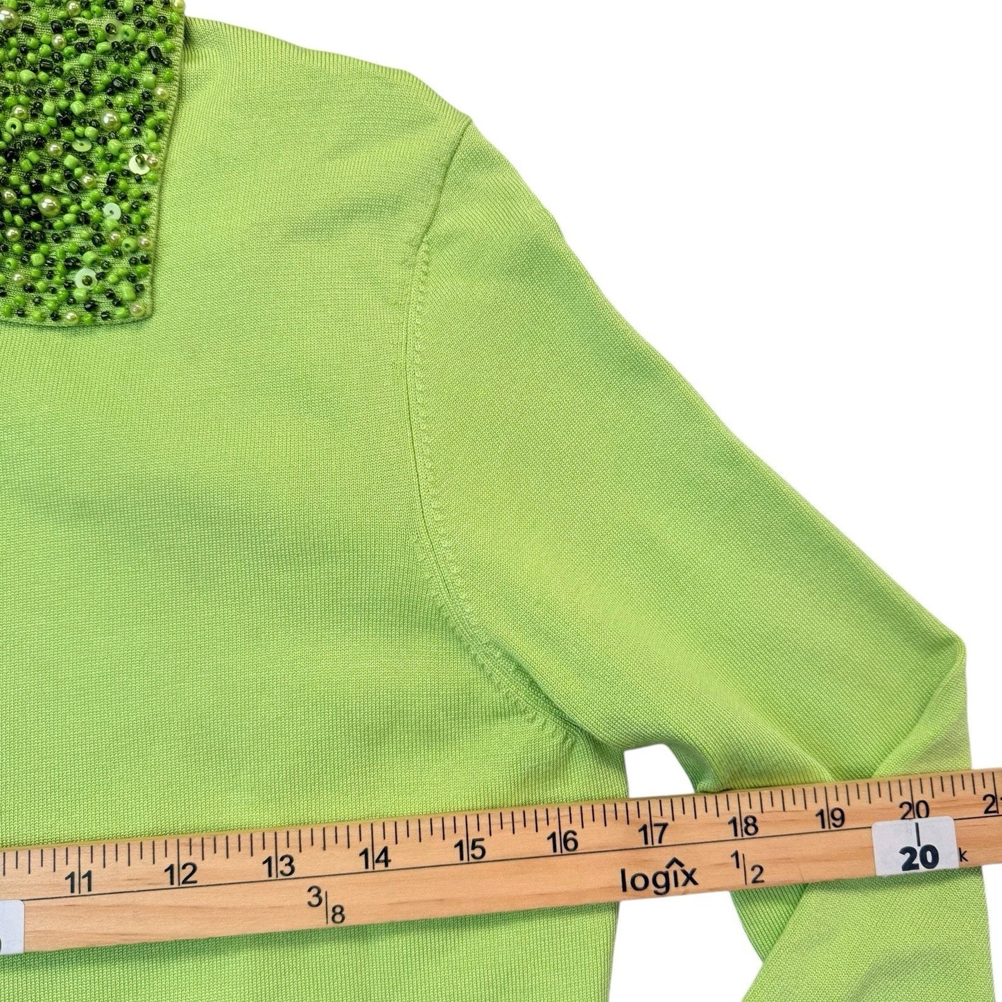 Cache Y2K Lime Silk Blend Beaded Zip Cardigan Sweater L Women's
