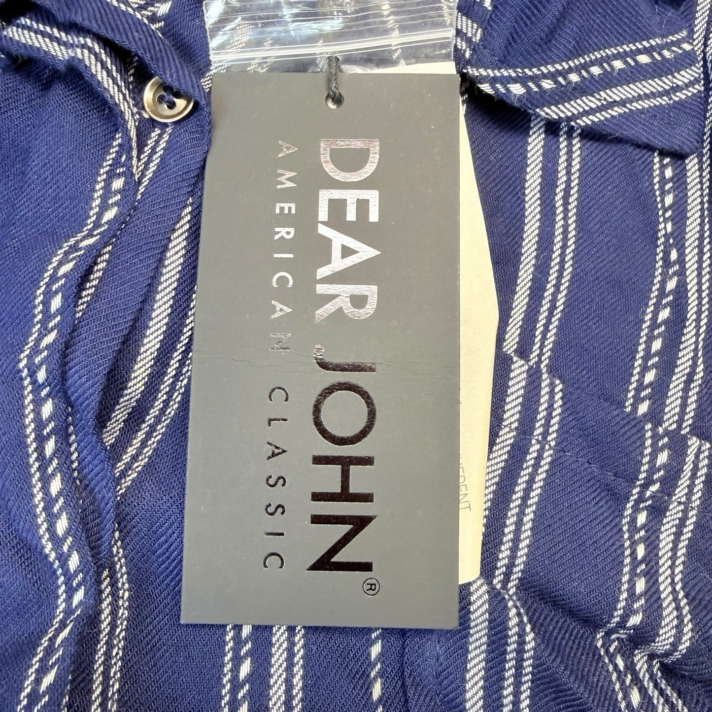 Dear John Blue Striped Shirt Dress Large 100% Rayon Button Front NWT Women's
