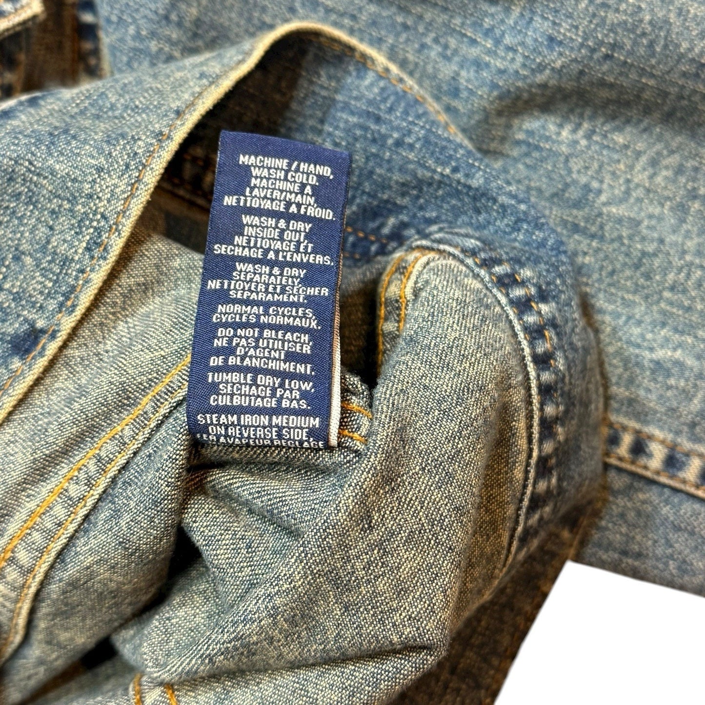 Men's Polo Ralph Lauren Blue Jean Denim Flag Jackets Size M Corduroy Collar USA